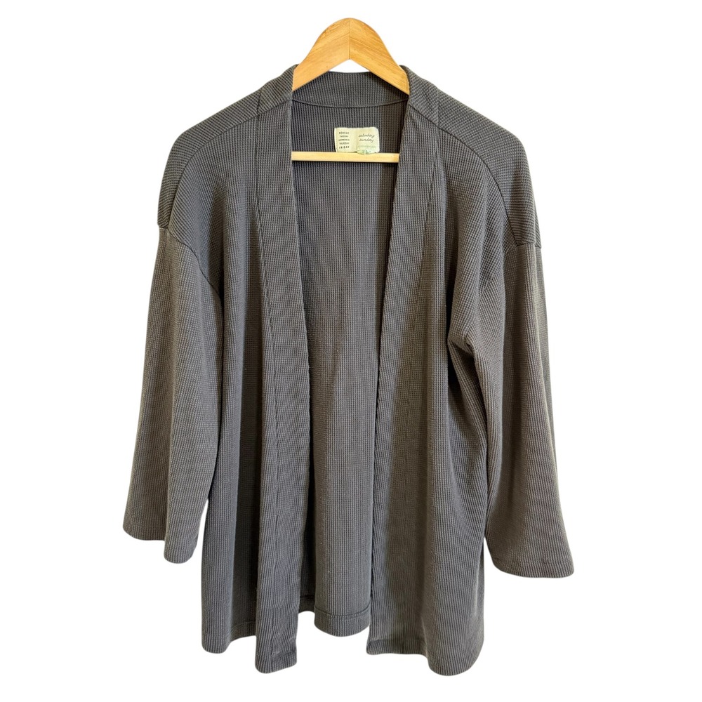 Saturday Sunday‎ by Anthropologie Womens Open Front Gray Waffle Knit Cardigan